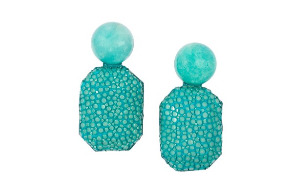 Gracy - Earrings with amazonite and stingray leather, silver pins