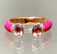 BOLERO silver bangle with pink amethysts and stingray leather in fuchsia @a-cuckoo-moment