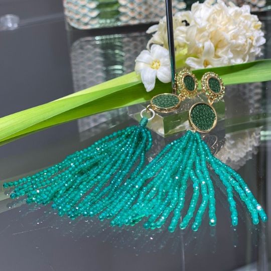 LEKSI gemstone earrings with tsavorite gemstone tassels @a-cuckoo-moment