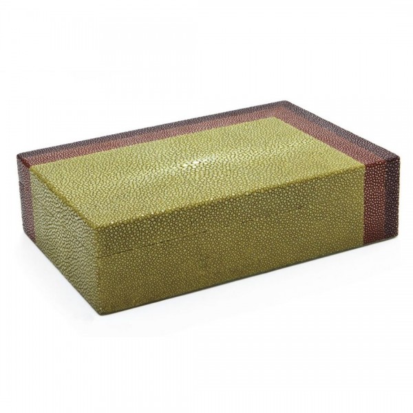 Box made of teak covered with stingray leather kiwi-brown-tan