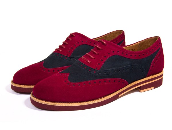 Jive - Lace-up Brogues Women handmade Shoes from premium suede leather, bordeaux-navy