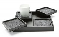 Coaster set covered with leather and stingray leather black/anthracite @a-cuckoo-moment