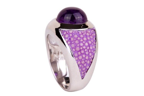 SUNRISE Silberring with amethyst und stingray leather lavender