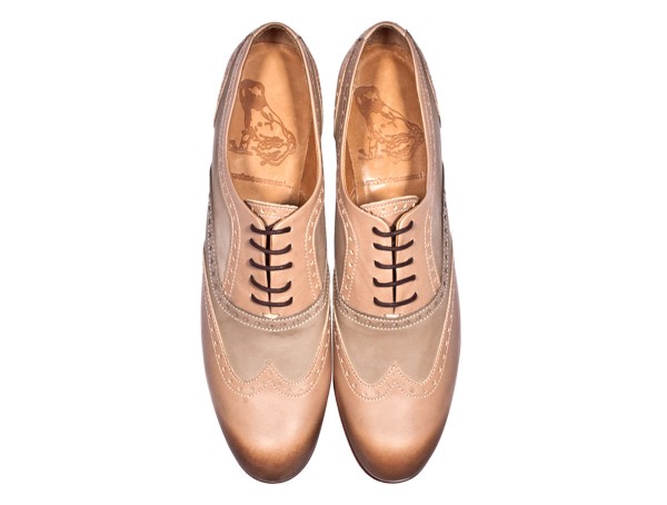 Jive - Lace-up Brogues Women handmade Shoes from premium calf leather, 2tone beige