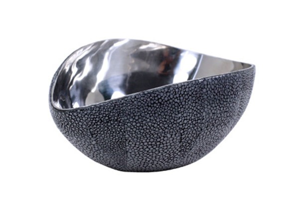 Small bowl made of steel covert with stingray leather - black - grey