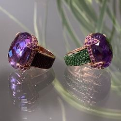 2 Cocktail Rings MANHATTAN with Amethysts and Stingray @a-cuckoo-moment
