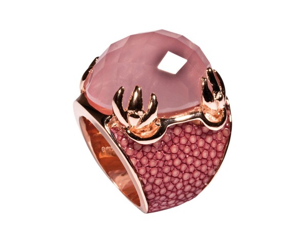 Daiquiri - ring Sterling Silber pink gold-plated fascetted rose quartz stingray leather @a-cuckoo-moment