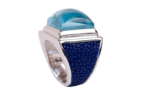 CUBE silver ring with blue topaz gemstone and stingray leather @a-cuckoo-moment