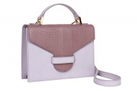 Suzy small cross body suitcase bag made of napa and snake leather mauve glossy