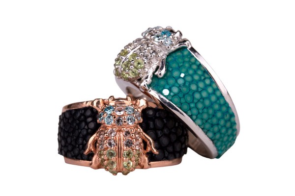 Scarab silver ring with gemstones and stingray a-cuckoo-moment