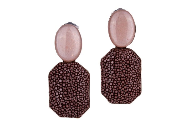 Grace - brown stingray leather earrings with peach coloured moonstone @a-cuckoo-moment