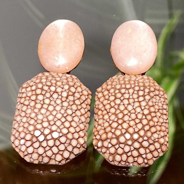 Grace - stingray earrings tan with peach moonstone @a-cuckoo-moment