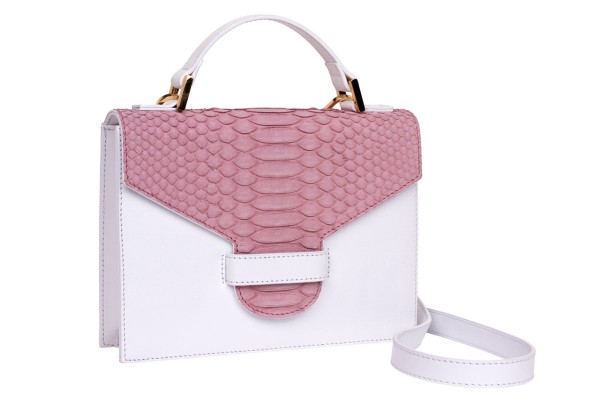 Suzy small cross body suitcase bag made of nappa leather white and python in orchid matt 
