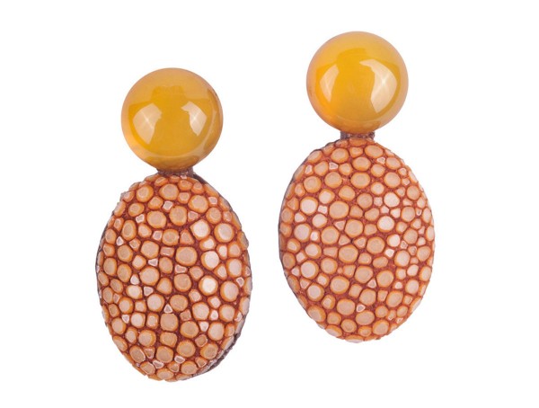 Lizzy - Earrings yellow agate and stingray leather silver pins