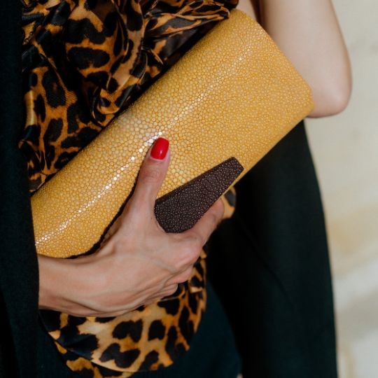 Clutch bag New York with button made of stingray leather in yellow with brown @a-cuckoo-moment