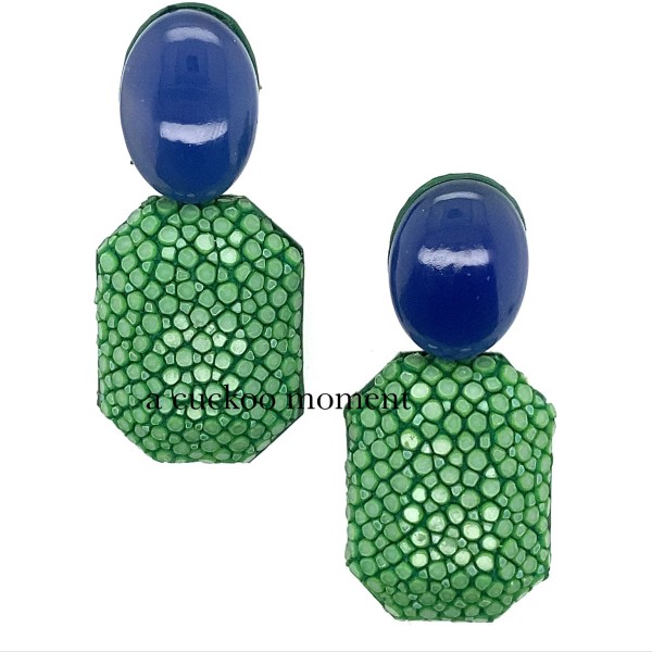 Grace - stingray leather earrings sapin green with blue calcedon @a-cuckoo-moment
